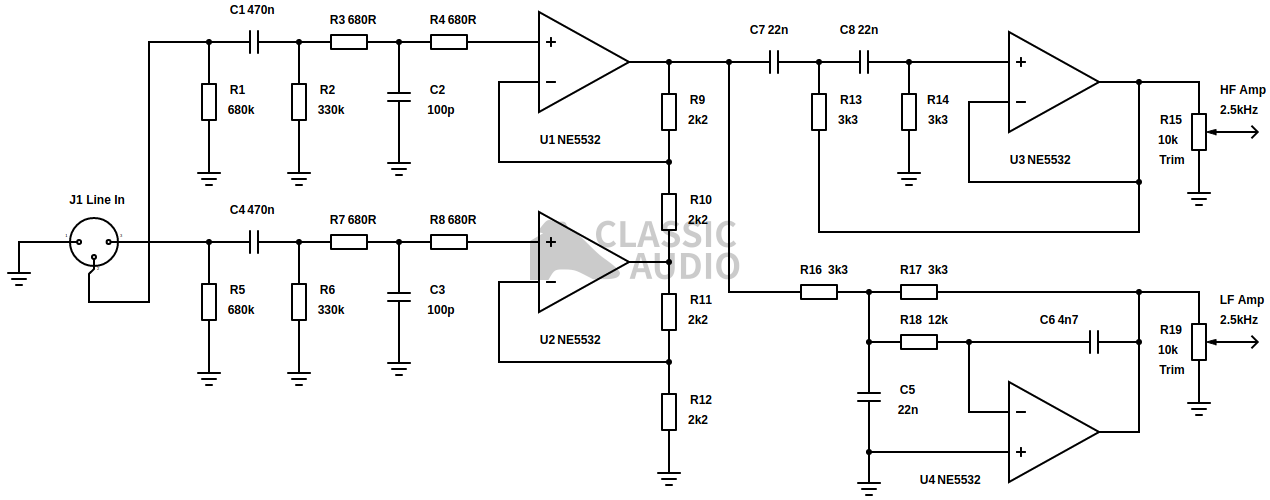 Balanced input active crossover
