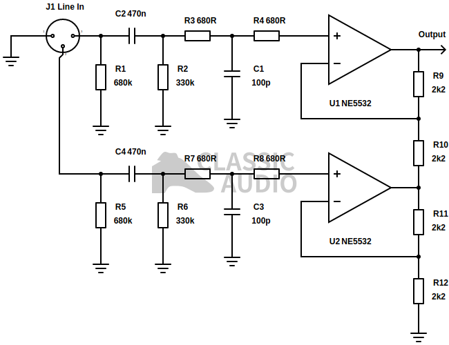 Series feedback balanced input with gain