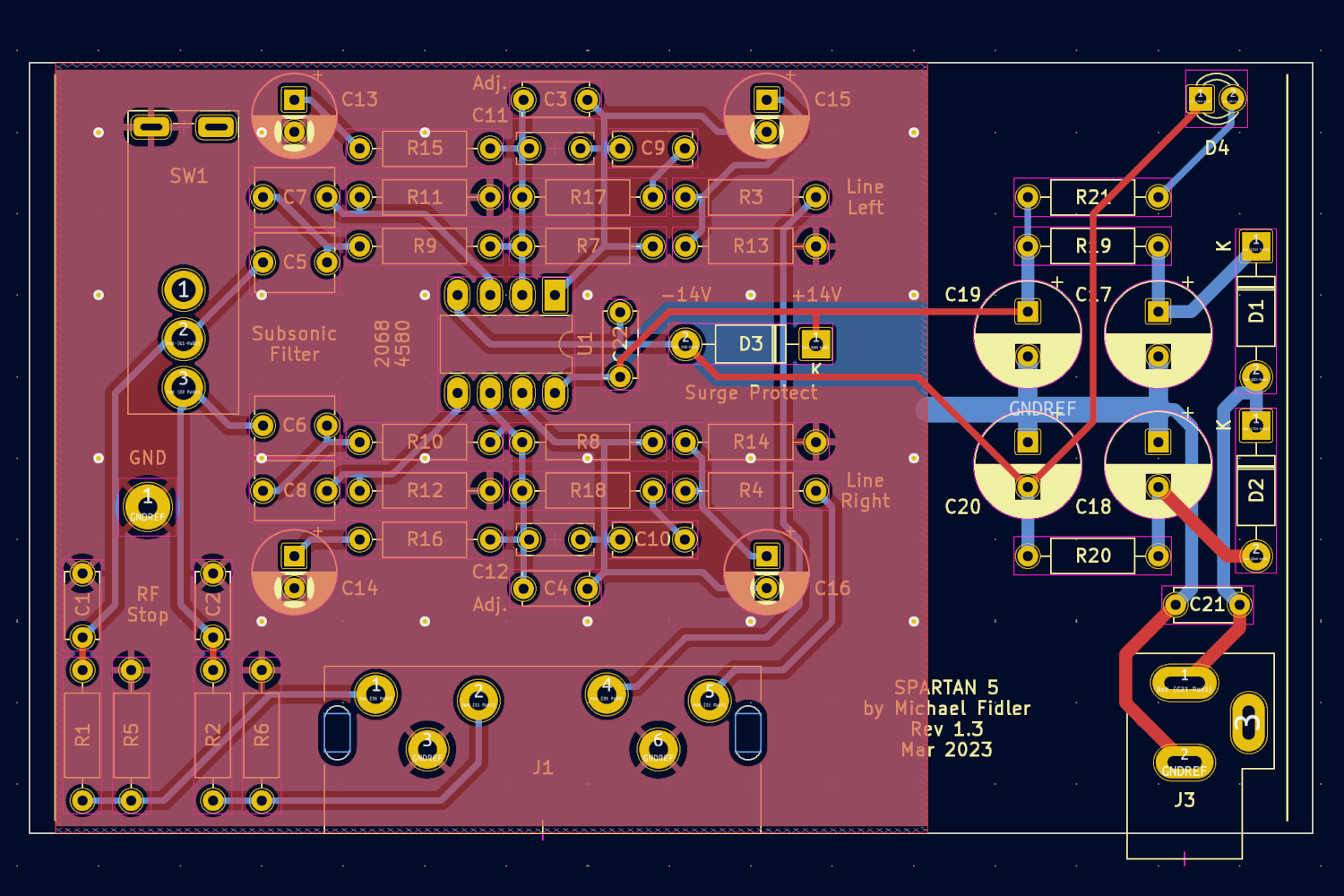 Spartan 5 phono stage PCB layout CAD rendering
